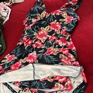 Floral Swimsuit / Dress with Red and Green Pattern